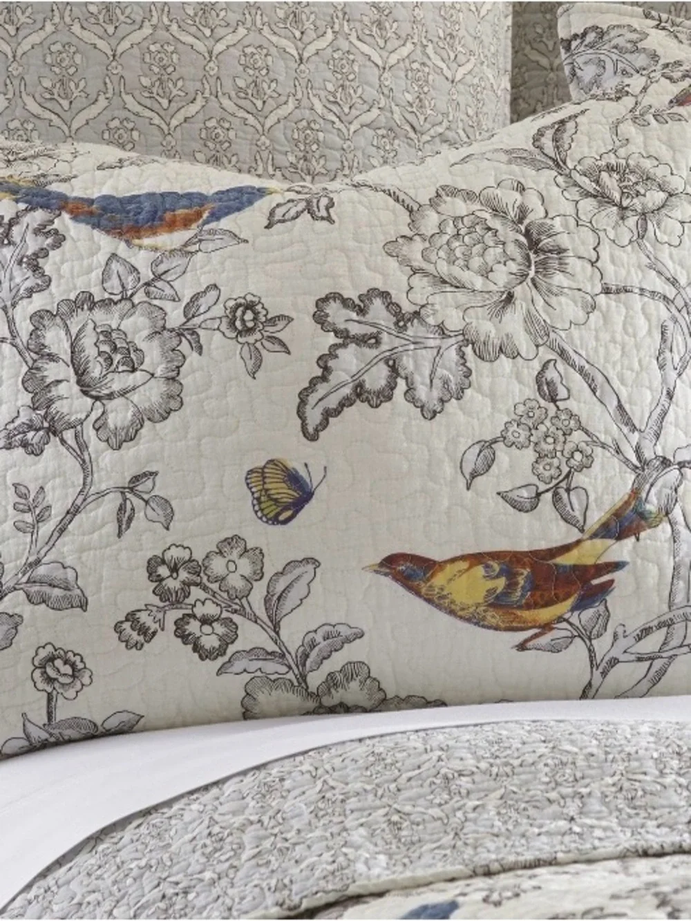 Mockingbird Toile Quilt and Pillow Sham Set - Levtex Home 88x92 in Full/Queen